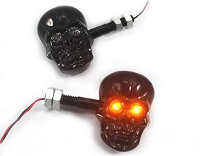 PerfecTech Motorcycle 10mm Screw Skull Head LED Amber Turn Signal Indicator Light (Black)