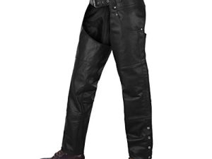 Alpha Cycle Vintage Black Cowboy Chaps - Leather Motorcycle Riding Pants for Men and Women - Motorcycle Overpants Mens - Adjustable and Protective Motorcycle Pants - Waist 42'' - Black
