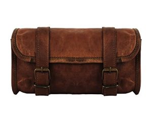 Genuine Goat Leather Vintage Motorcycle 2 Strap Buckle Closure Tool Brown Bag Quick Release Clasp REINFORCED for handlebars
