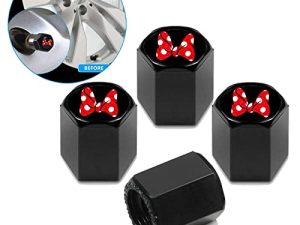 4 Pcs Car Tire Air Valve Caps for Minnie - Auto Wheel Tyre Dust Stems Cover with Logo Emblem Waterproof Dust-Proof Universal fit for Cars