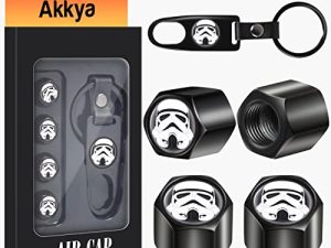 Akkya Tire Valve Stem Caps Cover for Car Bike Bicycle Motorcycles Tractors Mountain Bikes Trucks Cool Character Black Metal Chrome Tire Air Pressure Covers Wheel Accessories Parts