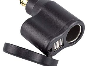 Cllena Din Hella Plug to Dual USB Charger 2.1A&1A + 12V Cigarette Lighter Socket for BMW Motorcycle Phone iPhone GPS SatNav