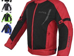 ALPHA CYCLE GEAR HI VIS MESH MOTORCYCLE JACKET FOR MENS RIDING BIKERS RACING DUAL SPORTS BIKE ARMORED PROTECTIVE (RED