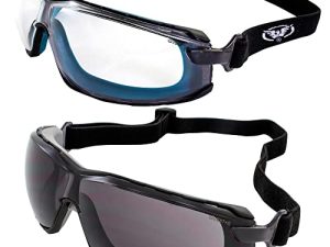2 Pairs of Global Vision Sunn Up Motorcycle Safety Goggles ANSI Z87.1 Scratch-Resistant Anti-Fog Gray Frame w/Smoke Lens & Blue Frame w/Clear Lens