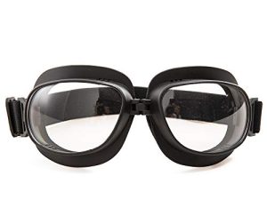 Evomosa Motorcycle Goggles Vintage Pilot Goggles Retro Motocross Goggle Outdoor Eyewear Sports Glasses for Half Helmet (Black frame Clear lens)