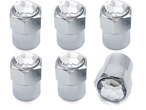 Sparkle Rider Crystal Clear White Diamond Bling Tire Valve Stem Caps - Chrome Air Cover fits Schrader Valves - Cool Car