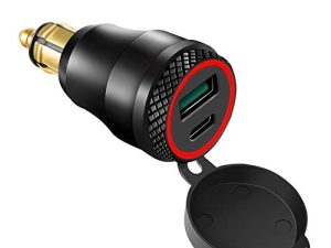 Cllena DIN Hella Plug to Quick Charge 3.0 USB Charger & Type C Power Delivery Adapter for BMW Motorcycle (Red)