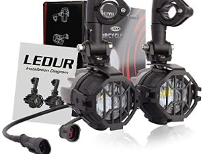 LEDUR Motorcycle Auxiliary Lights LED Spot Driving R1200GS Fog Lights Turn Signal DRL Compatible with R1200GS F800GS K1600 KTM Fits Universal Motorcycle 40W 6000K Spot Driving Fog Lamps