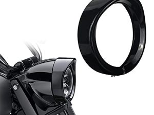 NTHREEAUTO 7" Headlight Visor Trim Ring Gloss Black Motorcycle Headlamp Frenched Rings Decorate Accessories Compatible with Harley Road King Electra Glide Heritage Softail Touring (Gloss Black)