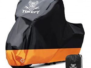 Tokept Black and Orange Waterproof Sun Motorcycle Cover (XXXL).116" for Kawasaki Yamaha Suzuki Harley Davidson (XXXL)