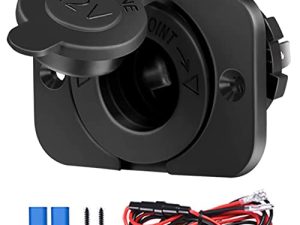 Cigarette Lighter Socket Car Marine Motorcycle ATV RV Lighter Socket Power Outlet Socket Receptacle 12V Waterproof Plug (LED Blue) by ZHSMS (black-2)
