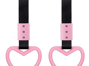 BBTO 2 Pieces Rings Heart shaped Car Handle Straps Drift Charm Rear Bumper Warning Ring Decor Subway Bus Broken Heart Handle for Car Interior(Light Pink)