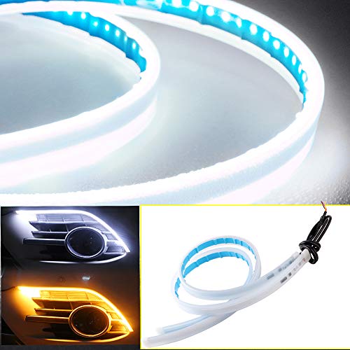 QasimLed 2-Pack 30cm Waterproof Soft Tube Guide Car Sequential Flowing Flexible Daytime Running Light White with Yellow Turn Signal LED Strip Auto Cars QasimLed 2-Pack 30cm Waterproof Soft Tube Guide Car Sequential Flowing Flexible Daytime Running Light White with Yellow Turn Signal LED Strip Auto Cars