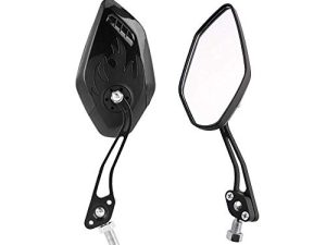 ESUPPORT Black Motorcycle Motorbike 8mm 10mm Rearview Side Mirror ATV Scooter Bike Flame Fire