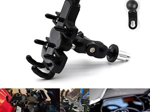 kucehiup Motorcycle Mobile Phone Mount Mobile Phone Holder Fit on All Motorcycles with Holes Fixing Device (Black2 Fit 4-6.8in Screen)