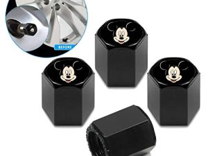 luoji 4 Pcs Car Tire Air Valve Caps for Mickey Mouse - Auto Wheel Tyre Dust Stems Cover with Logo Emblem Waterproof Dust-Proof Universal fit for Cars