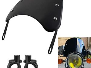 Kucehiup Motorcycle Windshield Universal Wind Deflector Windscreen Sports Visor Fit 5 to 7" Round Headlights