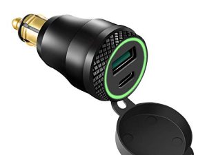 Cllena DIN Hella Plug to Quick Charge 3.0 USB Charger & Type C Power Delivery Adapter for BMW Motorcycle (Green)