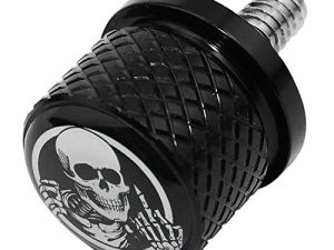 Stainless Knurled Fender Seat Bolt Screw 1/4"-20 Thread Compatible with Harley 1996-2020 - Skeleton Middle Finger (black seat thread)