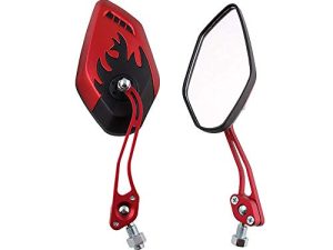 ESUPPORT Red Motorcycle Motorbike 8mm 10mm Rearview Side Mirror ATV Scooter Bike Flame Fire