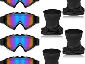 4 Pcs Motorcycle Dirt Bike Goggles for Men Women Windproof Adjustable ATV Goggles and 4 Pcs Neck Gaiter Breathable Face Cover Motorcycle Face Mask for Motocross Riding Cycling Hiking