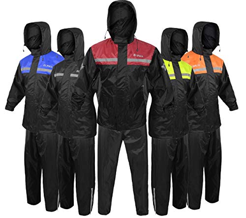 ALPHA CYCLE GEAR Rain Suit for Men & Women Jackets Pant Gear Reflective Rainsuit Waterproof (RED ALPHA CYCLE GEAR Rain Suit for Men & Women Jackets Pant Gear Reflective Rainsuit Waterproof (RED
