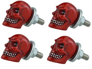 Abfer Skull License Plate Fasteners Car License Plate Frame Bolts 4Pcs Anti Theft Screws Bolt Kit Fit for Most Vehicle Trucks Motorcycles (Red)