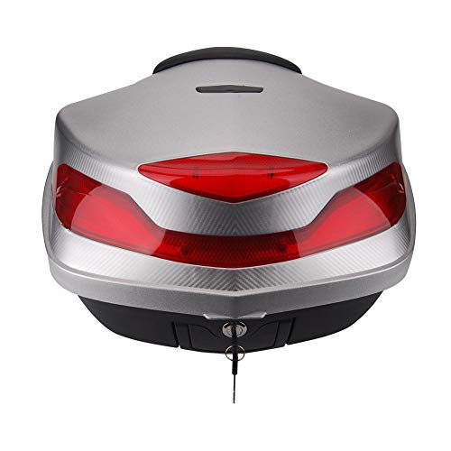 Comie Motorcycle Tour Tail Box Trunk Luggage Top Lock Storage Carrier Case w/soft backrest&handle - 48L Capacity - Can Store Helmet (Sliver) Comie Motorcycle Tour Tail Box Trunk Luggage Top Lock Storage Carrier Case w/soft backrest&handle - 48L Capacity - Can Store Helmet (Sliver)