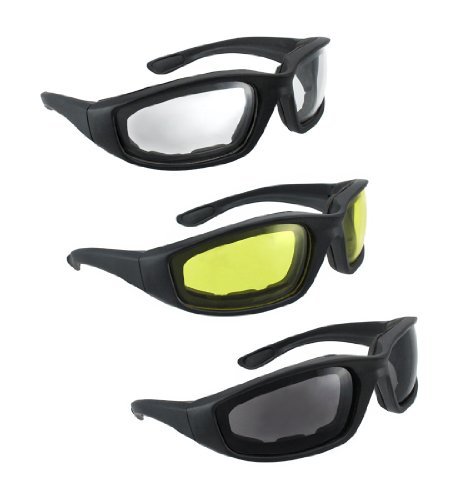 HiSurprise 3 Pair Motorcycle Riding Glasses Smoke Clear Yellow HiSurprise 3 Pair Motorcycle Riding Glasses Smoke Clear Yellow