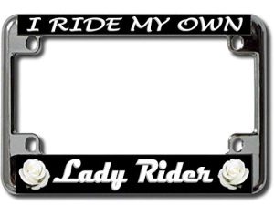 Lady Rider White Rose Chrome Motorcycle License Plate Frame