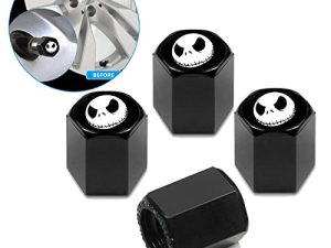 4 Pcs Car Tire Air Valve Caps for Nightmare Before Christmas Jack Skellington - Auto Wheel Tyre Dust Stems Cover with Logo Emblem Waterproof Dust-Proof Universal fit for Cars