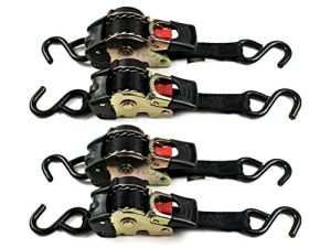 4 Auto Retract Ratchet Straps | 1" x 6' Retractable SELF-CONTAINED Compact Cargo Strap Tiedowns for Motorcycles