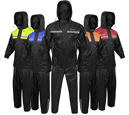 ALPHA CYCLE GEAR Rain Suit for Men & Women Jackets Pant Gear Reflective Rainsuit Waterproof (BLACK ALPHA CYCLE GEAR Rain Suit for Men & Women Jackets Pant Gear Reflective Rainsuit Waterproof (BLACK