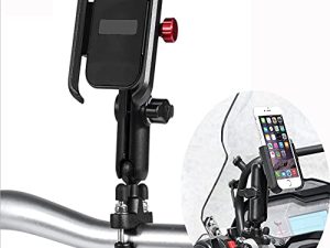 LAZORA Motorcycle Phone Holder 360°Rotation U-Bolt Base Aluminum Alloy Material /Material Sturdy Motorcycle Bike Handlebar Phone Mount (2821)