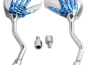 Pairs of Distinctive Skull Skeleton Hand 8mm 10mm Rearview Side Mirror for Motorcycle Scooter Moped Bike Standard Bike (Blue)