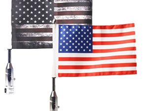 2 PCS Motorcycle Flag Pole with American Flag and Pirate Safety Flag 6.7'' x 10.2'' Foldable 90° Flag Pole Bracket Fit for 1/2'' Tubular Luggage Rack Harley Touring Spring Honda Goldwing etc.