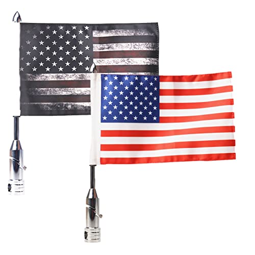 2 PCS Motorcycle Flag Pole with American Flag and Pirate Safety Flag 6.7'' x 10.2'' Foldable 90° Flag Pole Bracket Fit for 1/2'' Tubular Luggage Rack Harley Touring Spring Honda Goldwing etc. 2 PCS Motorcycle Flag Pole with American Flag and Pirate Safety Flag 6.7'' x 10.2'' Foldable 90° Flag Pole Bracket Fit for 1/2'' Tubular Luggage Rack Harley Touring Spring Honda Goldwing etc.