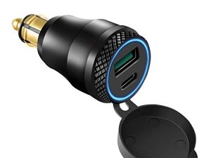 Cllena DIN Hella Plug to Quick Charge 3.0 USB Charger & Type C Power Delivery Adapter for BMW Motorcycle (Blue)