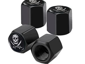 Ajxn 4 Pack Pirate Skull Tire Wheel Stem Caps with Rubber Ring Dustproof Seal Cover Hexagon Tyre Valve Cap Fits for Cars SUVs Trucks Bicycles Motorcycles