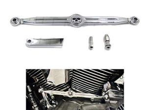 HTTMT MT288-014- Chrome Aluminum Skull Gear Shift Linkage Compatible with Harley CVO Electra Glide Fat Boy Heritage Softail Adjustable From 300mm~330mm