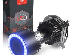Car Work Box H4 LED Motorcycle Headlight Bulb w/Angel Eye DRL 9003 HS1 Hi/Lo Beam 6400LM Conversion Kit (1 Pack