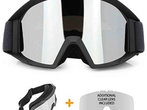 Motorcycle Goggles ATV Dirt Bike Mx Glass Off Road for Men Women Adult Kids with Replacing Clear Lens Windproof (Black)