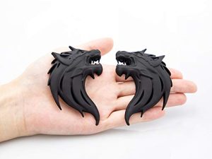 CARRUN 2pcs 3D Wolf Head Metal Emblem Car Motorcycles Side Fender Rear Styling Emblem Badge Decal (Black)