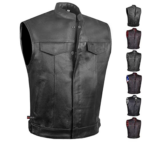 SOA Men's Leather Motorcycle Concealed Gun Pockets Biker Club Vest w/Armor M SOA Men's Leather Motorcycle Concealed Gun Pockets Biker Club Vest w/Armor M