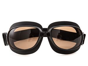Evomosa Motorcycle Goggles Vintage Pilot Goggles Retro Motocross Goggle Outdoor Eyewear Sports Glasses for Half Helmet (Black frame Black lens)