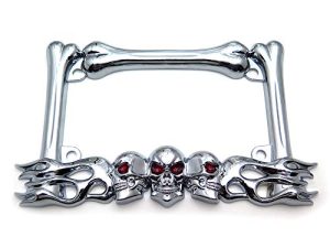 HTTMT- MT294-006-CD- Cruiser Accessories Skull & Flame Motorcycle License Plate Frame (Chrome) Durable And Long Lasting.