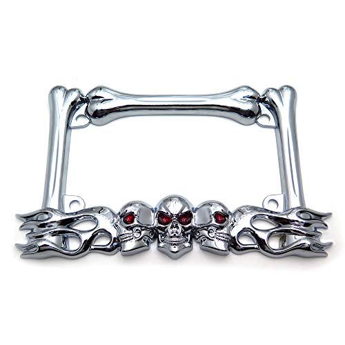 HTTMT- MT294-006-CD- Cruiser Accessories Skull & Flame Motorcycle License Plate Frame (Chrome) Durable And Long Lasting. HTTMT- MT294-006-CD- Cruiser Accessories Skull & Flame Motorcycle License Plate Frame (Chrome) Durable And Long Lasting.