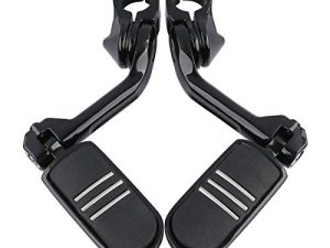 TCMT 1-1/4" 1.25" 32mm Black Long Angled Highway Engine Guard Foot Pegs Kit Fits For Harley (2 x Footpegs+Mounting Clamps