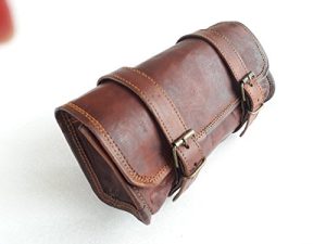 Vintage Motorcycle Genuine Goat Leather 2 Strap Buckle Closure Tool Brown Bag Quick Release Clasp REINFORCED for handlebars