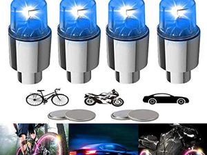 YUERR 4 Pieces LED Bike Wheel Lights Car Tire Valve Stems Caps Bicycle Motorcycle Waterproof Tyre Spoke Flash Lights Cool Reflector Accessories for Kids Men Women(Blue)
